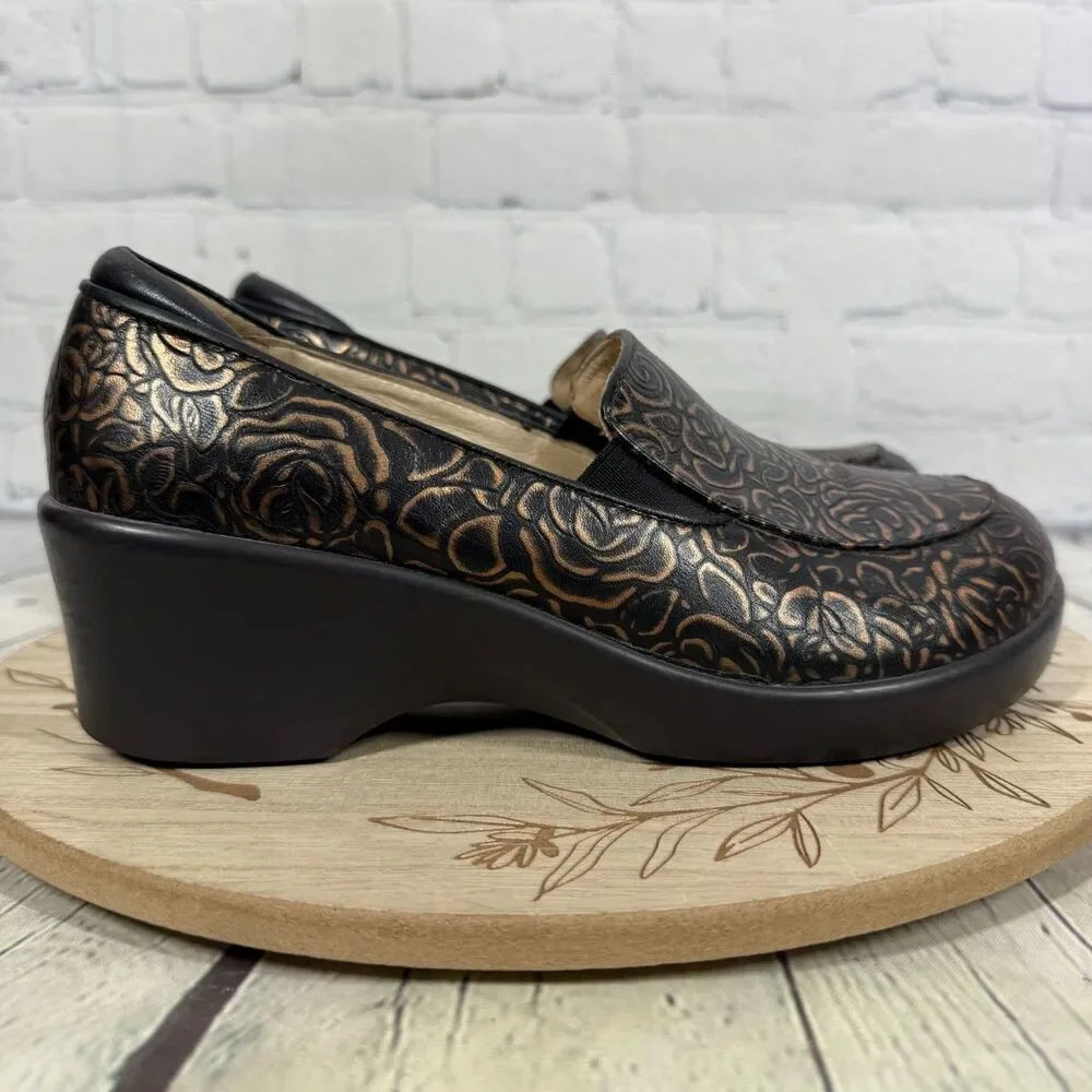 Alegria Emma Bar Womens 37 Bronze Bouquet Floral Comfort Platform Slip On Shoes